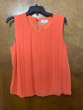 Calvin Klein Coral Pleated Sleeveless Blouse